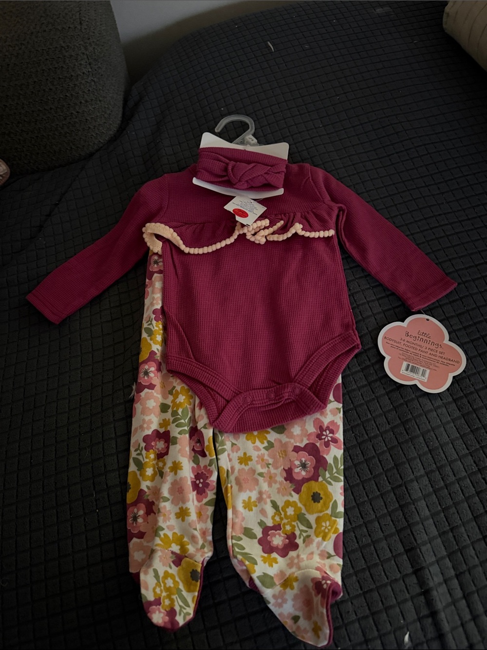 Long Sleeve Berry Waffle Bodysuit with Floral Footed Pants Set